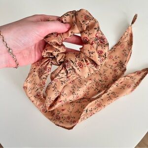 Boho Scrunchie detachable scarf bow 100% vintage silk  retro western rodeo